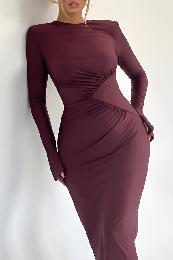 Long Sleeve Solid Ruffle Maxi Dress 