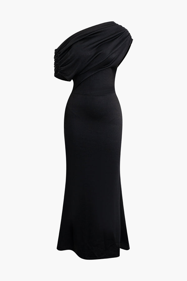 Asymmetrisches Maxikleid mit One-Shoulder-Träger, Rüschen und Schlitz 