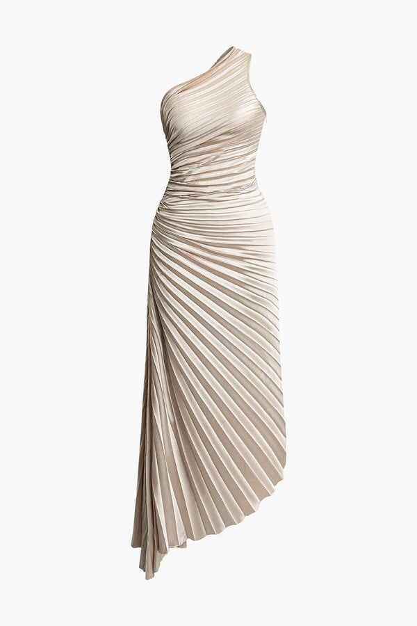 Asymmetrisches One-Shoulder-Plissee-Midikleid 